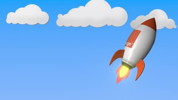 Logo of ORANGE on a flying rocket. Editorial success related loopable 3D animation — Stock Video