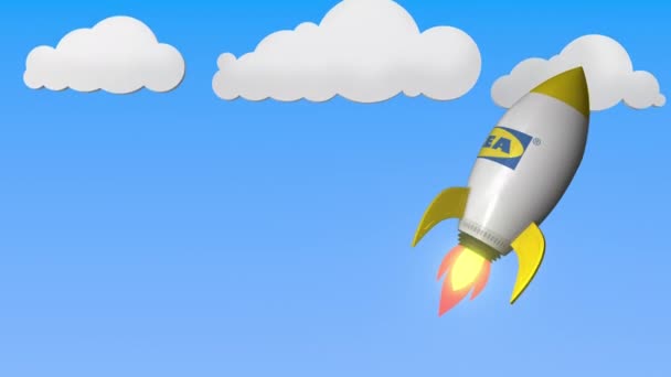 Logo IKEA proti raketovém příkopu. Opakovatelná 3D animace související s úspěchem — Stock video