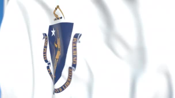 Vliegende vlag van Massachusetts. Close-up, loop bare 3D-animatie — Stockvideo