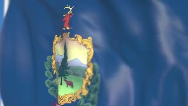 Repülő zászlaja Vermont. Közeli, végteleníthető 3D animáció — Stock videók