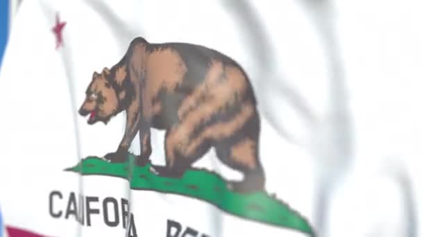 Kaliforniya bayrağını sallıyor. Yakın çekim, döngüye tabi 3d animasyon — Stok video