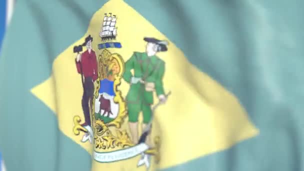 Acenando bandeira de Delaware. Close-up, loopable animação 3D — Vídeo de Stock