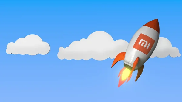 Xiaomi logo mot en raket mockup. Redaktionella framgång relaterade 3D-rendering — Stockfoto