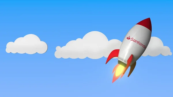 Logo di SANTANDER su un razzo volante. Rendering 3D correlato al successo editoriale — Foto Stock