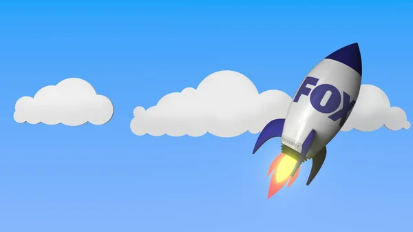 FOX logo against a rocket mockup. Editorial success related 3D rendering — Stock Photo, Image