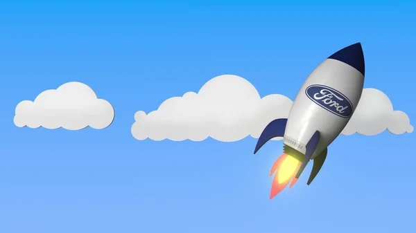 ロケットモックアップのフォードロゴ。編集の成功に関連する 3D レンダリング — ストック写真