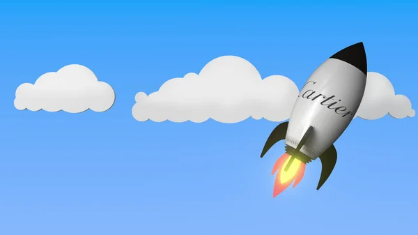 ロケットモックアップのカルティエのロゴ。編集の成功に関連する 3D レンダリング — ストック写真