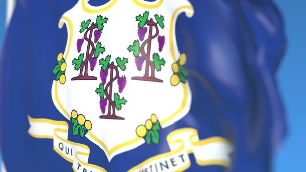 Integetett zászlaja Connecticut. Közeli háromdimenziós renderelés — Stock Fotó