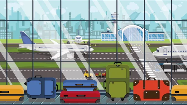 通用机场的插图，可查看机场行李转盘和飞机 — 图库照片