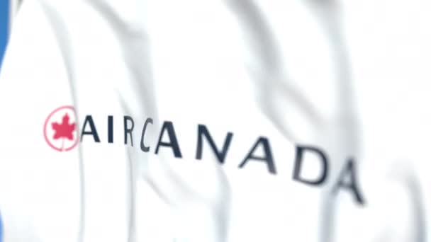 Vliegende vlag met Air Canada logo, close-up. Redactionele loop bare 3D-animatie — Stockvideo