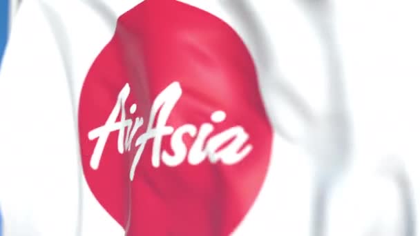 Létající vlajka s logem AirAsia, zblízka. Redakční smykliatelná 3D animace — Stock video