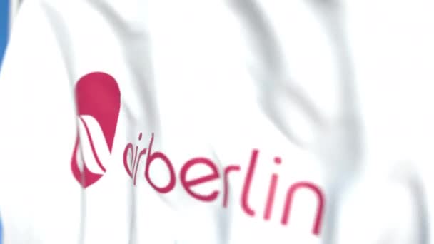 Bandera de vuelo con logo Air Berlin, primer plano. Animación en 3D loopable editorial — Vídeos de Stock