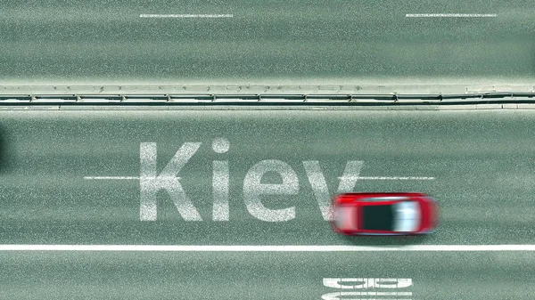 Вид на жваві автомобільні дороги з Київським текстом. Подорож до України 3D-рендеринга — стокове фото