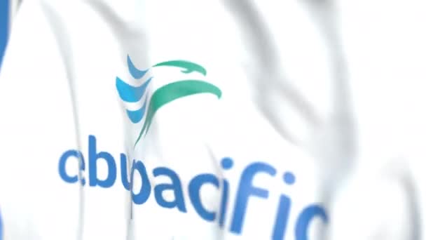 Bandera ondeando con el logotipo de Cebu Pacific, de cerca. Animación en 3D loopable editorial — Vídeos de Stock