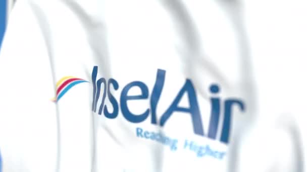 Bendera terbang dengan logo Insel Air, close-up. Animasi 3D yang dapat diulang penyuntingan — Stok Video