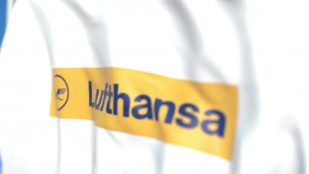 Flagge mit lufthansa-Logo, Nahaufnahme. redaktionelle loopable 3D-Animation — Stockvideo