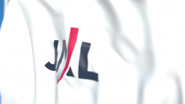 Flagge mit dem Logo der japanischen Fluggesellschaft, Nahaufnahme. redaktionelle loopable 3D-Animation — Stockvideo