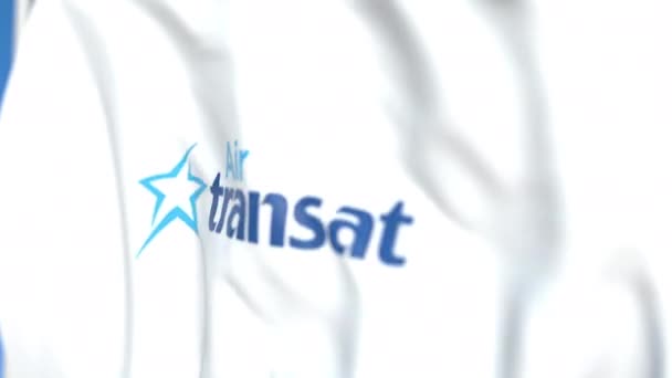 Літаючі прапор з логотипом Air Transat, Крупний план. Редакційна анімація 3D-анімації — стокове відео