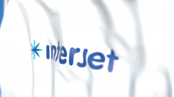 Bandeira voadora com logotipo da Interjet, close-up. Editorial loopable animação 3D — Vídeo de Stock