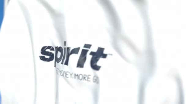 Flagge schwenkend mit dem Logo der Spirit Airlines, Großaufnahme. redaktionelle loopable 3D-Animation — Stockvideo