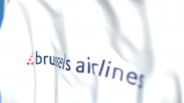 Drapeau arborant le logo Brussels Airlines, gros plan. Animation 3D en boucle éditoriale — Video