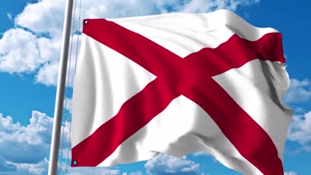 Drapeau agitant de l'Alabama contre les nuages — Video