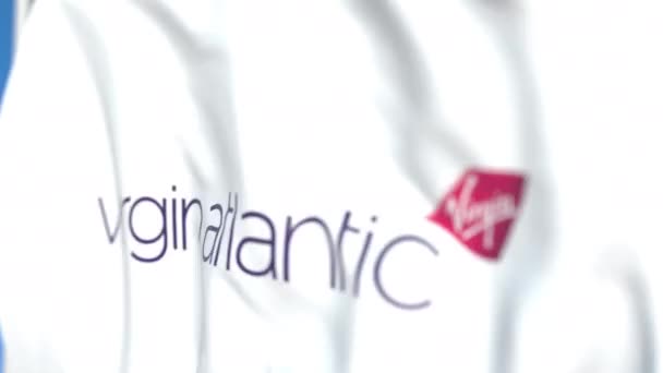Bandera ondeando con logo Virgin Atlantic, primer plano. Animación en 3D loopable editorial — Vídeos de Stock