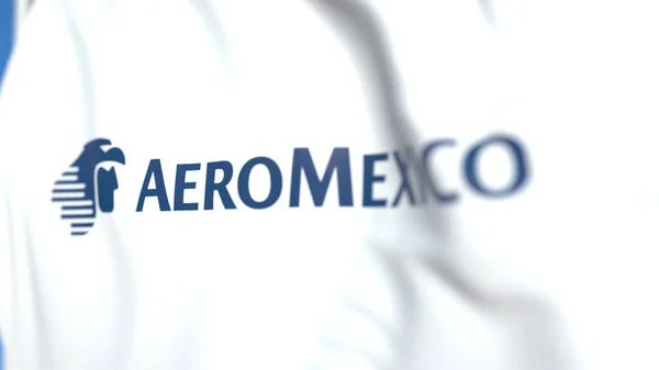 Bandera de vuelo con logo Aeroméxico, primer plano. Representación Editorial 3D —  Fotos de Stock