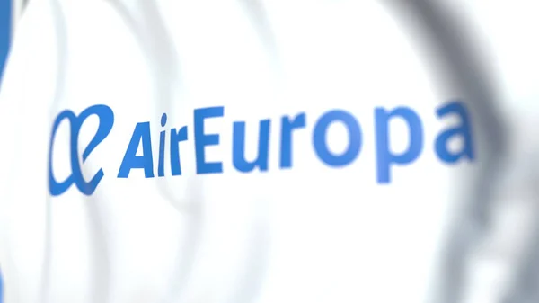 エア・ヨーロッパのロゴが入ったフライング・フラッグ、クローズアップ。エディトリアル 3D レンダリング — ストック写真