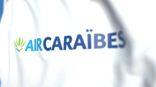 Flagge mit Air Caraibes Logo, Nahaufnahme. redaktionelles 3D-Rendering — Stockfoto