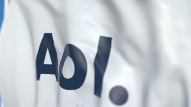 Drapeau volant avec logo AOL, gros plan. Animation 3D en boucle éditoriale — Video