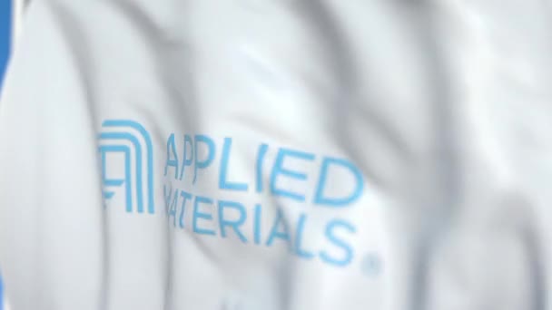 Flying flag with Applied Materials logo, close-up. Animación en 3D loopable editorial — Vídeo de stock