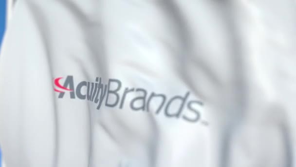 Acenando bandeira com logotipo da Acuity Brands, close-up. Editorial loopable animação 3D — Vídeo de Stock