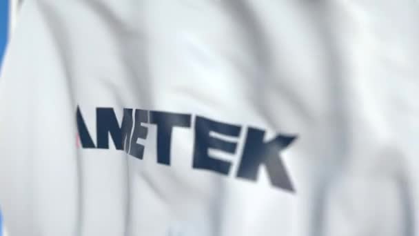 Waving flag with Ametek logo, close-up. Editorial loopable 3D animation — Stock Video