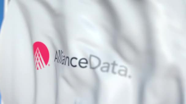 Flygande flagga med Alliance data logotyp, närbild. Redaktionell loopable 3D-animering — Stockvideo