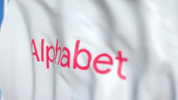 Viftande flagga med Alphabet Inc logo, närbild. Redaktionell loopable 3D-animering — Stockvideo