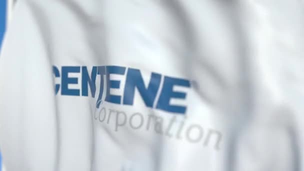 Flying flag with Centene Corporation logo, close-up. Animación en 3D loopable editorial — Vídeos de Stock