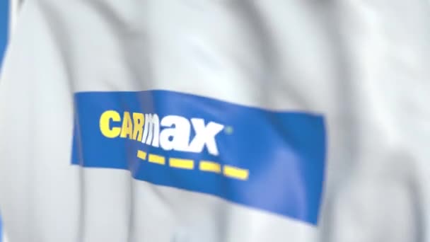 Repülő zászló Carmax logóval, közelről. Szerkesztőségi loopable 3D animáció — Stock videók