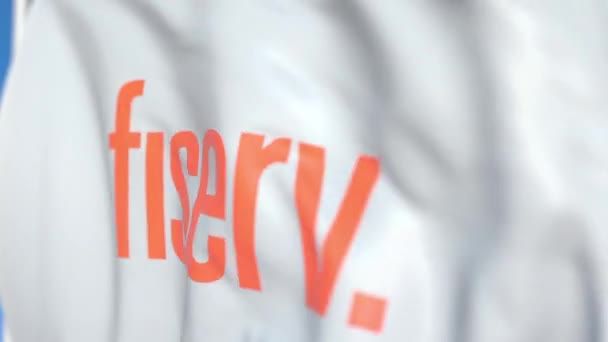 Waving Flag With Fiserv Logo Close Up Editorial Loopable 3d Animation Stock Video C Alexeynovikov 302720010