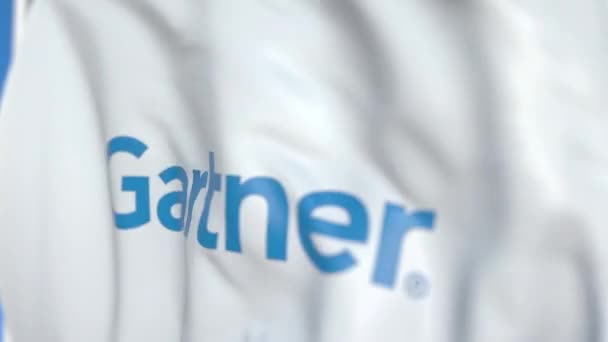 Acenando bandeira com logotipo Gartner, close-up. Editorial loopable animação 3D — Vídeo de Stock