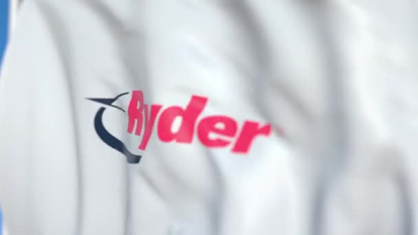 Bandeira voadora com logotipo Ryder, close-up. Editorial loopable animação 3D — Vídeo de Stock