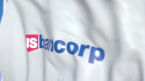 Bandeira acenando com logotipo da Bancorp dos EUA, close-up. Editorial loopable animação 3D — Vídeo de Stock