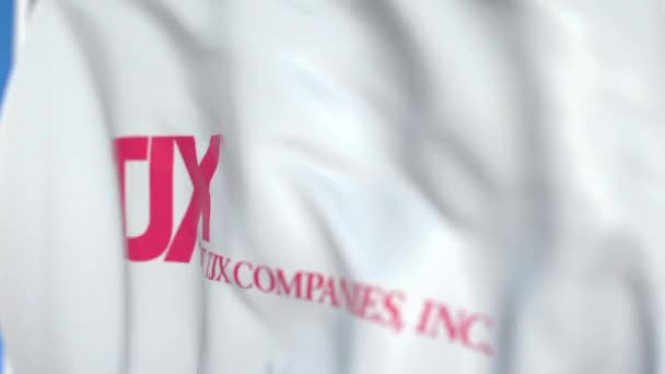 Bandeira acenando com o logotipo da TJX Companies, close-up. Editorial loopable animação 3D — Vídeo de Stock