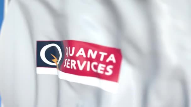 Mávnutím vlajky s logem Quanta Services, zblízka. Redakční smykliatelná 3D animace — Stock video