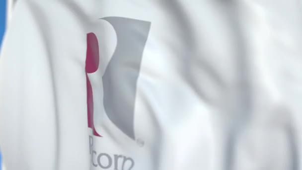 Flying flag with Ralcorp logo, close-up. Editorial loopable 3D animation — Stock Video