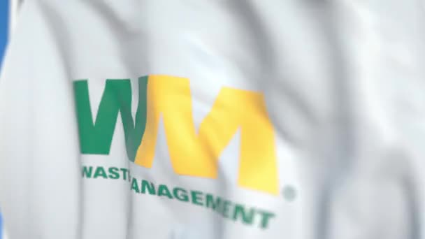 Bandiera sventolante con logo Waste Management, primo piano. Animazione 3D loop editoriale — Video Stock
