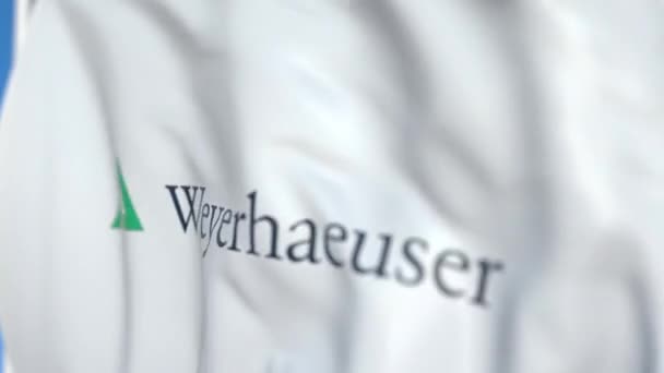 Bandiera sventolante con logo Weyerhaeuser, primo piano. Animazione 3D loop editoriale — Video Stock