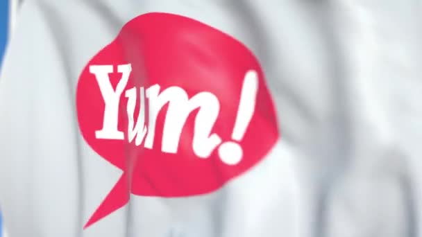 Розмахуючи прапором з логотипом Yum бренди, Крупний план. Редакційна анімація 3D-анімації — стокове відео