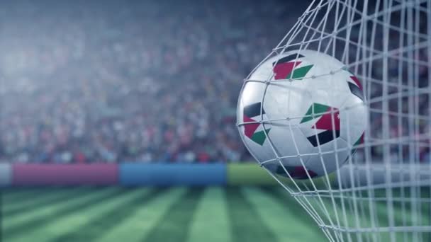 Drapeau de la Jordanie sur le filet de but de frapper le football retour. Animation 3D au ralenti réaliste — Video