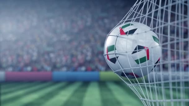 Futbol net topu Birleşik Arap Emirlikleri Bae bayrağı. Kavramsal 3d animasyon — Stok video